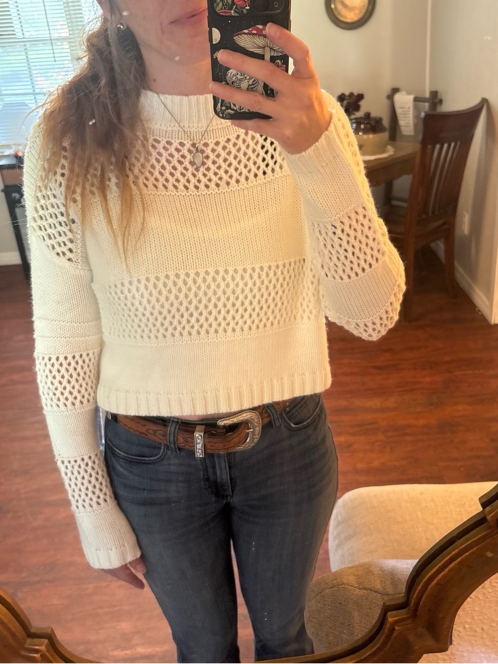 True Craft Open-Knit Cream Turtleneck Sweater